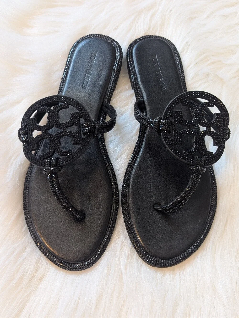 Tory Burch Black Logo Medallion Sandal.